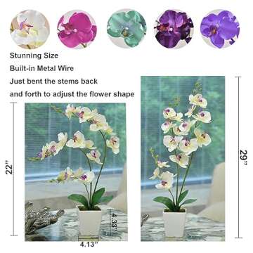 YSZL Faux Orchid in Vase Tall Artificial Orchid in Ceramic Vase Tall Silk Orchids with Stems Real Look Potted Fake Phalaenopsis Arrangement Centerpiece Table Decorations for Home Decor Indoor, White