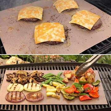 AOOCAN Copper Grill Mat Set of 5 - Non-Stick BBQ Outdoor Grill, Copper Grilling Mats Reusable and Easy to Clean, Works on Electric Grill Outdoor Gas Charcoal BBQ as Seen on TV-15.75 x 13 Inch