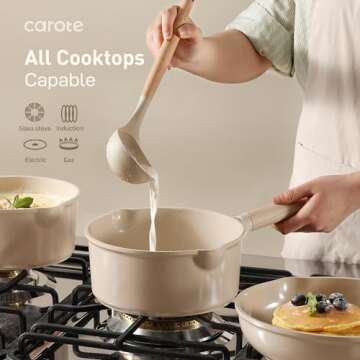 CAROTE 25pcs Ceramic Pots and Pans Set, Healthy Kitchen Cookware Sets, Kitchen Induction Pots and Pans Cooking Sets, Taupe