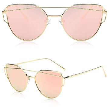 SOJOS Cat Eye Sunglasses for Women Fashion Designer Style Mirrored Lens SJ1001 Gold Frame/Pink Lens