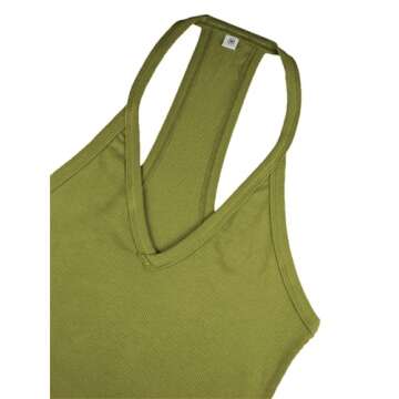 iGENJUN Women Workout Tops Racerback Tank Tops Basic Cute Summer 2024 V Neck Going Out Slim Fit Yoga Gym Ribbed Sleeveless Shirts Clothes Fashion,S,Army Green