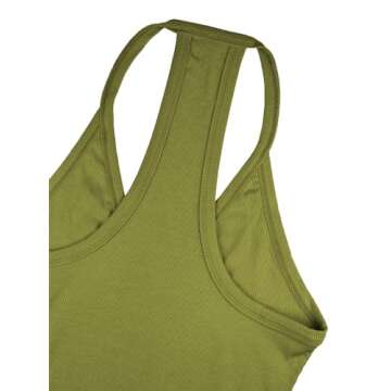 iGENJUN Women Workout Tops Racerback Tank Tops Basic Cute Summer 2024 V Neck Going Out Slim Fit Yoga Gym Ribbed Sleeveless Shirts Clothes Fashion,S,Army Green