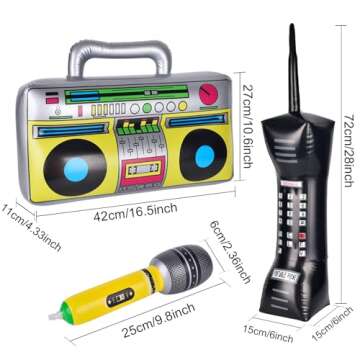 AYRXG Inflatable Boom Box 90s Phone Prop Inflatable Mobile Phones Inflatable Microphones for 80s 90s Party Decorations Inflatable Props for Hip Hop Theme Birthdays Party Supplies