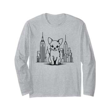 Chihuahua New York City skyline line art for NYC dog lovers Long Sleeve T-Shirt