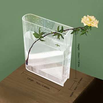 Book Vase for Flowers Aesthetic Room Decor, Artistic and Cultural Flavor Decorative Acrylic Vase, Unique Home/Bedroom/Office Accent, Book (Transparent Color) (A)