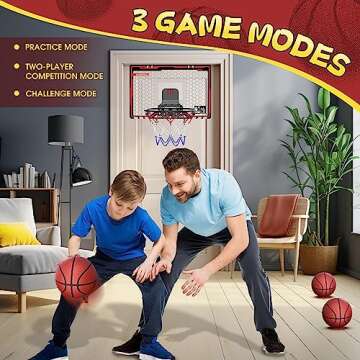 HopeRock Indoor Basketball Hoop for Kids, Over The Door Mini Basketball Hoops, LED Light Mini Hoop with Electronic Scoreboard, Birthday Toys Gifts for 5 6 7 8 9 10 11 12+ Year Old Boys