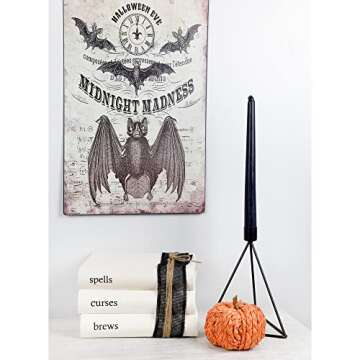 AuldHome Design Halloween Faux Book Stack; Decorative Witches’ Book Set w/ Burlap Ribbon Wrap