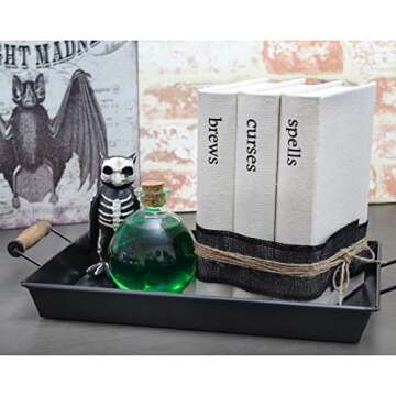 AuldHome Design Halloween Faux Book Stack; Decorative Witches’ Book Set w/ Burlap Ribbon Wrap