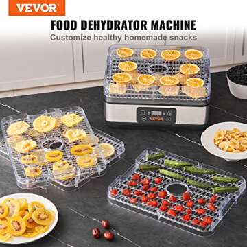 VEVOR Food Dehydrator Machine, 5-Tray Fruit Dehydrator, 300W Electric Food Dryer w/Digital Adjustable Timer & Temperature for Jerky, Herb, Meat, Beef, Fruit, Dog Treats and Vegetables, ETL Listed