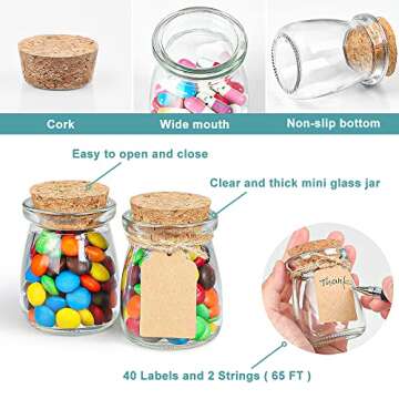 Ritayedet 40 Pack Glass Favor Jars with Cork Lid, 3.4 oz Small Glass Bottles for Wedding Favor, Baby Shower, Party Favor, Gift Jars for Candy, Bonus Twine and Labels