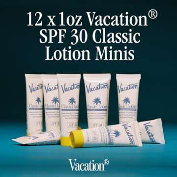 Vacation Mini Classic Lotion SPF 30, Water Resistant, Broad Spectrum Bulk Sunscreen, Travel Size, Bachelorette Party Favors, Beach Essential, 1 fl. oz. (Pack of 12)