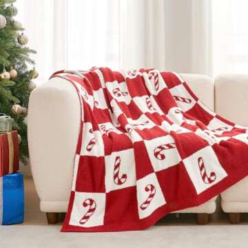 Snuggle Sac Candy Cane Throw Blanket Red Christmas Blanket 50x60 inches, Ultra Soft Cozy Decorative Throw Blanket for Couch, Sofa and Bed for Xmas