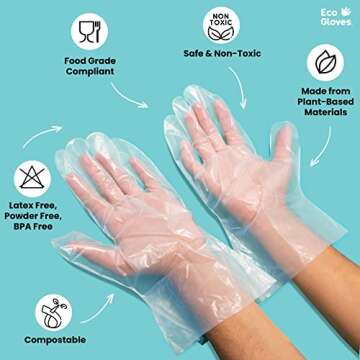 Eco Gloves Plant-Based Eco-Friendly Compostable Disposable Gloves for Food Prep, Cooking, Serving, Beauty Salons, Arts & Craft, Household Cleaning | 100-Count | Clear (Small)