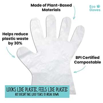 Eco Gloves Plant-Based Eco-Friendly Compostable Disposable Gloves for Food Prep, Cooking, Serving, Beauty Salons, Arts & Craft, Household Cleaning | 100-Count | Clear (Small)