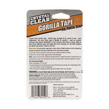 Gorilla Crystal Clear Repair Duct Tape, 1.88” x 5 yd, Clear, (Pack of 1)