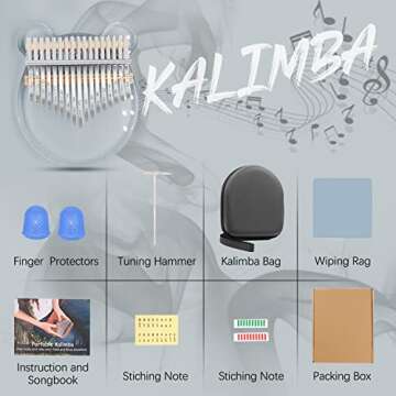 Acrylic Kalimba Thumb Piano,YUNDIE Portable 17 Keys Mbira Crystal Finger Piano, Musical Instruments Birthday Gift for Kid Adult Beginners Professional(Clear) (17 Keys)