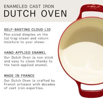 Made In Cookware - Dutch Oven 3.5 Quart - Red - Enameled Cast Iron - Exceptional Heat Retention & Durability - Professional Cookware - Crafted in France - Induction Compatible