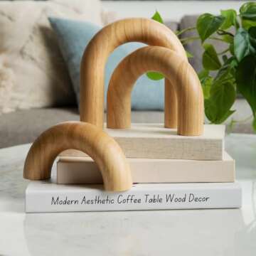 Home Decor Accents, Aesthetic Shelf Decor, Coffee Table Books Decor, Bookshelf Neutral Decor, Japandi Modern Decorative Object, Entryway Table Decor, Boho Living Room Decor (Natural 3pc Set Arches)