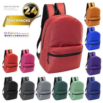 24-Pack 17" School Backpacks for Kids - Backpacks in Bulk for Elementary, Middle, and High School Students, 12 Assorted Colors