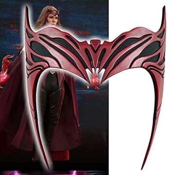 CAFELE Scarlet Witch Headpiece, 2021 TV Shows WandaVision Wanda Maximoff Red Resin Mask Crown Cosplay Halloween Costume Headwear for Adults