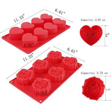 Silicone Muffin Pan Chocolate Molds Heart Rose Shaped Silicone Baking Molds for Christmas,Valentine's Day, Mother's Day Making Hot Chocolate Bomb,Egg Muffin,Cake,Jelly,Mousse,Pack of 2 (Red)