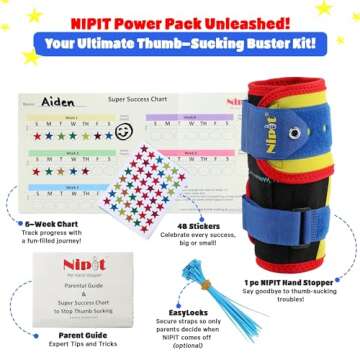 NIPIT Age 2-7 Thumb Sucking Habit STOP for Kids, Best Toddler Finger Sucking Prevention. #1 Pediatric Dentist Rated, since 2014, Keep Fingers Uncovered to Develop and Play, INCLUDES Motivation Program