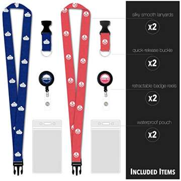 Cruise On Cruise Lanyard for Ship Cards - 2 Pack with ID Holder, Key Card Lanyard for Cruise Ship Cards Retractable Badge & Waterproof Cruise Card Holder - Cruise Essentials 2024 & 2025 [Blue & Red]