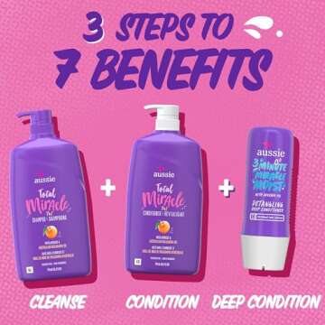 Aussie Total Miracle Hair Care Bundle: Shampoo, Conditioner, and 3 Minute Deep Treatment with Apricot & Macadamia Oil, Paraben-Free for Damaged Hair, 26.2 & 8 Fl Oz