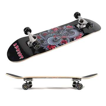 Amrgot Skateboards for Beginners,31 * 8 inches Complete Skateboards for Kids,Boys,Girls and Adults,7 Layer Maple Wood,Double Kick Deck Concave Standard and Tricks Skateboard (Dragon)