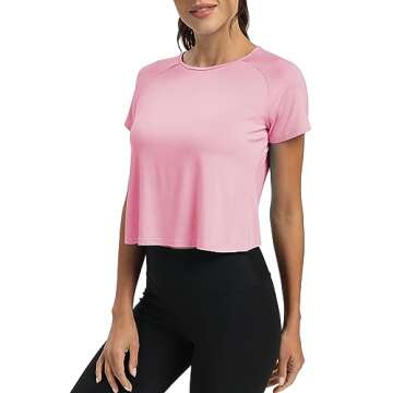 Mippo Short Sleeve Workout Tops Athletic Shirts Gym Clothes Exercise Tees Sports Running Active Wear Cute Work Out Crop Top Tshirts for Women Loose Fit Pink S