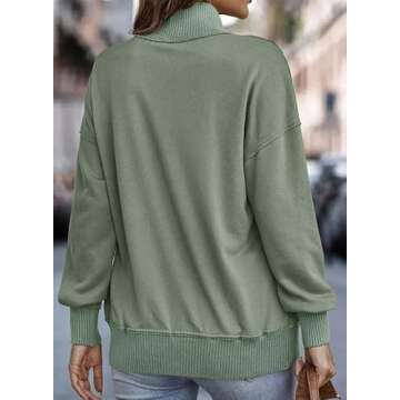 SHEWIN Sweatshirt For Women Loose Fit Casual Button V Neck Solid Lightweight Pullover Sweatshirts Long Sleeve Fall Tops with Pocket,US 8-10(M),Green