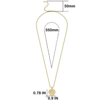 FRUMOS 18K Gold Plated Long necklace for Girls classic Retro Reimagined rope chain Pendant necklace roman arc coin gold vermeil ridge cross necklace apollo medallion coin Gold Necklaces for Womens