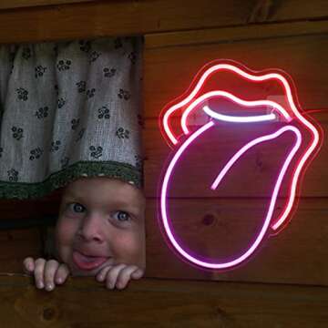 LooKLight Tongue Art Neon Sign,Neon Light Sign,Neon Signs for Wall Decor,Tongue Lips Neon Sign,Man Cave Decor for Men,USB Powered Led Neon Signs for Wedding Birthday Party,Bedroom Decor,Funky Decor