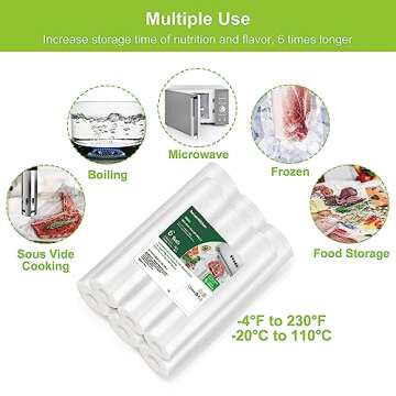 Bonsenkitchen Vacuum Sealer Rolls Bags, 6 Pack 3 Rolls 11" x 20' + 3 Rolls 8" x 20' Commercial Grade BPA Free Bag Rolls, Durable Customized Size Food Vac Bags for Storage and Sous Vide Cooking VB3211