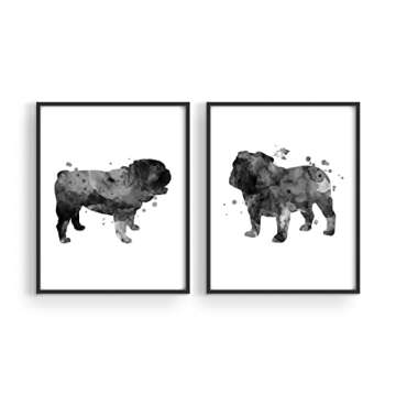 Summit Designs English Bulldog Watercolor Dog Puppy Wall Art Decor Prints - Set of 2 (11x14) Inch Unframed Poster Photo - Gift Idea - Bedroom Basement Office