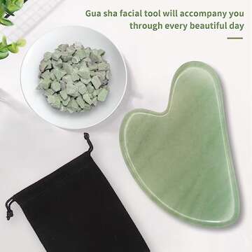 FUIYOOCEN Gua Sha Facial Tools, Natural Jade Guasha Tool for Face,Double Chin & Jawline, Gua Sha Stone Self-Skin Care Face Stone Gua Sha tools for Women Guasha Stone, Green Aventurine