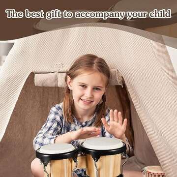 Lukmaa Bongo Drum Set Wood and Metal Drum Percussion Set Tunable Hand Drums with Wrench for Kids Child Adults Musical Instruments Starter Beginners (4 and 5 Inch)