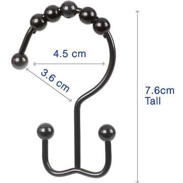 2lbDepot Double Shower Curtain Hooks Rings (Matte Black Decorative Finish) Premium Rust Resistant Stainless Steel Metal Hook, Roller Balls Glide on Shower Rods, Set of 12 pieces