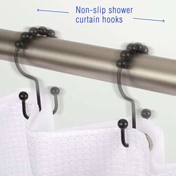 2lbDepot Double Shower Curtain Hooks Rings (Matte Black Decorative Finish) Premium Rust Resistant Stainless Steel Metal Hook, Roller Balls Glide on Shower Rods, Set of 12 pieces