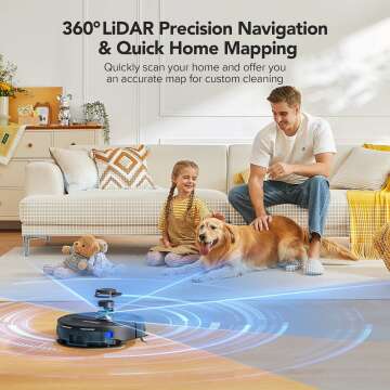 Robot Vacuum and Mop Combo 5500Pa Max Suction with LiDAR Navigation Smart Mapping, 120 Min Runtime Customized Cleaning Schedule, Works with Alexa/WiFi/App, Great for Pet Hair, Carpet, Hard Floor