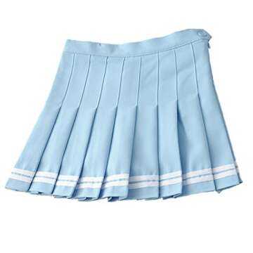 MINUOYI Sports High Waist with Underpants Tennis Badminton Cheerleader Pleated Skirt (Tag Size XS, Sky Blue + White Stripe)