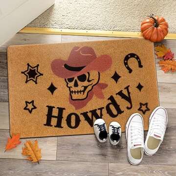 Western Skull Welcome Doormat Western Cowboy Style Skull Indoor Outdoor Rug Front Door Carpet Cowboy Halloween Decor Skeleton Gothic House Decor 17 x 29.5 Inches