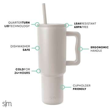 Simple Modern 40 oz Insulated Tumbler with Handle & Straw | Perfect for Travel