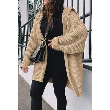 LILLUSORY Womens 2023 Khaki Fall Fashion Trendy Cozy Chunky Knit Cardigan Open Front Button Up Down Tan Oversized Sweater Coat Casual Winter Clothes