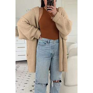 LILLUSORY Womens 2023 Khaki Fall Fashion Trendy Cozy Chunky Knit Cardigan Open Front Button Up Down Tan Oversized Sweater Coat Casual Winter Clothes