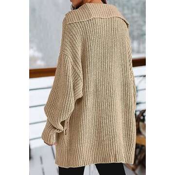 LILLUSORY Womens 2023 Khaki Fall Fashion Trendy Cozy Chunky Knit Cardigan Open Front Button Up Down Tan Oversized Sweater Coat Casual Winter Clothes