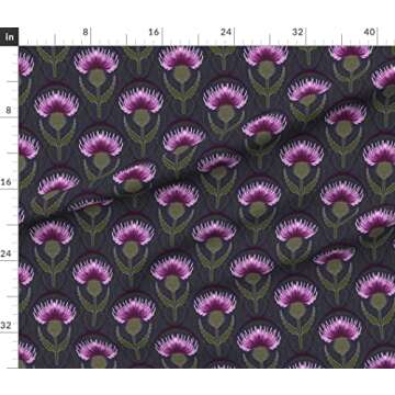 Spoonflower Fabric - Thistle Scottish Scotland National Flower Purple Prickly Thorn Night Printed on Petal Signature Cotton Fabric Fat Quarter - Sewing Quilting Apparel Crafts Decor