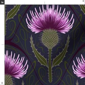 Spoonflower Fabric - Thistle Scottish Scotland National Flower Purple Prickly Thorn Night Printed on Petal Signature Cotton Fabric Fat Quarter - Sewing Quilting Apparel Crafts Decor