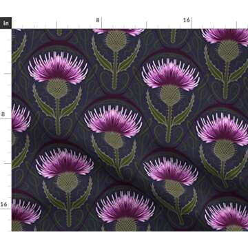 Spoonflower Fabric - Thistle Scottish Scotland National Flower Purple Prickly Thorn Night Printed on Petal Signature Cotton Fabric Fat Quarter - Sewing Quilting Apparel Crafts Decor