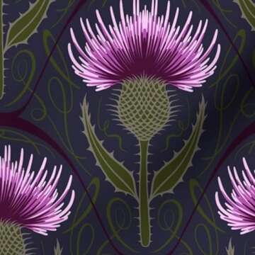 Spoonflower Fabric - Thistle Scottish Scotland National Flower Purple Prickly Thorn Night Printed on Petal Signature Cotton Fabric Fat Quarter - Sewing Quilting Apparel Crafts Decor